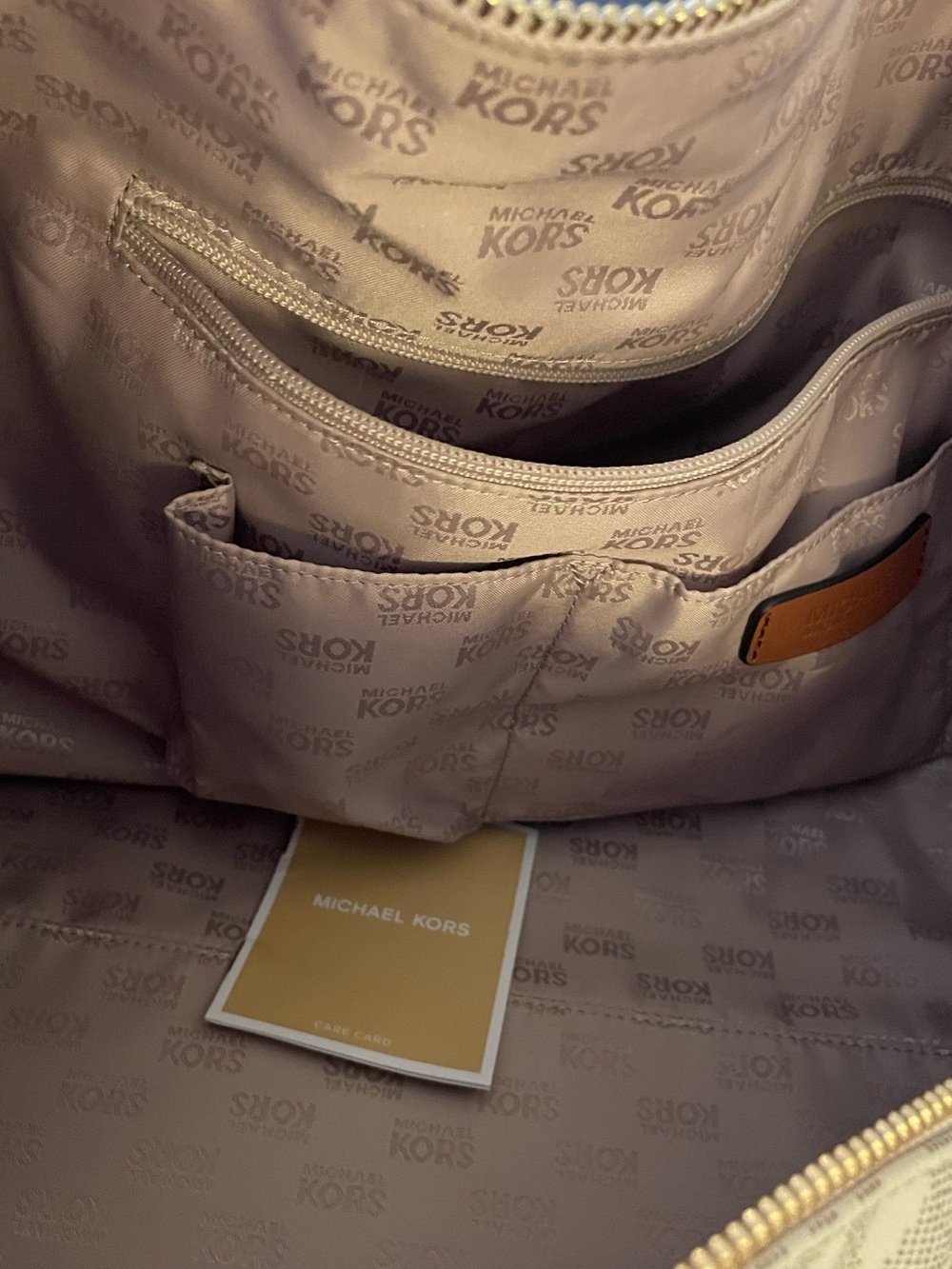 NWT! Michael Kors Jet Set Travel Cream and Tan MK Logo Double Pocket Duffel/Tote - Picture 10 of 11